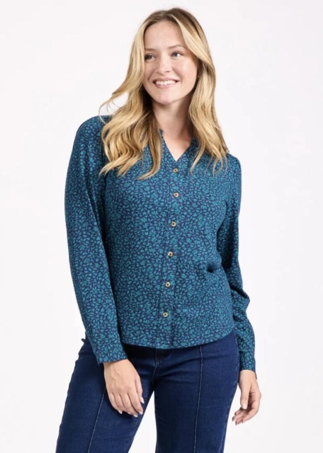 Mudflower Teal Ditsy Leaf Print Blouse